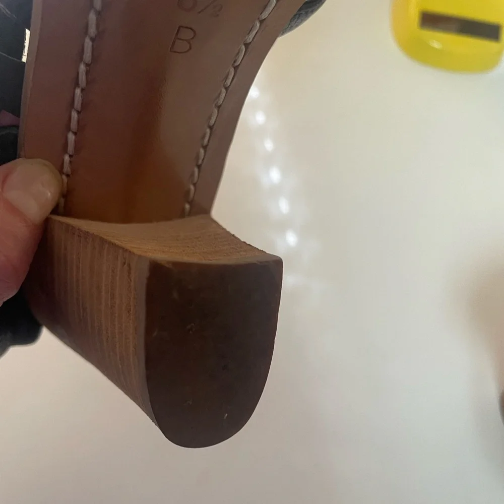 Sigerson Morrison Women’s Greek Black Leather Wood Heel Sandals - Picture 16 of 16